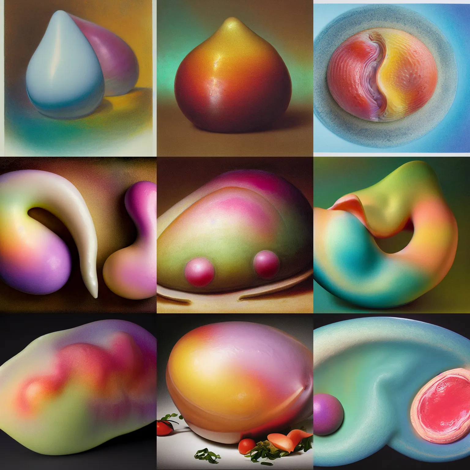 Prompt: one round biomorphic form with gradient pastel colors, by thomas moran, professional food photography