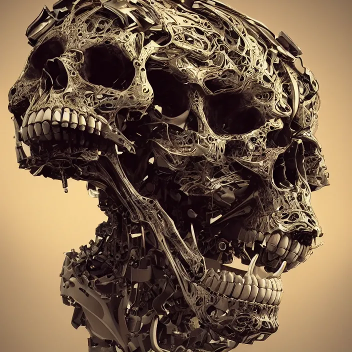 Image similar to mechanical skull, intricate abstract. sharp teeth. delicate artwork. by Tooth Wu, wlop, beeple, dan mumford. octane render, trending on artstation, greg rutkowski very coherent symmetrical artwork. cinematic, hyper realism, high detail, octane render, 8k, depth of field, bokeh. chrome accents.