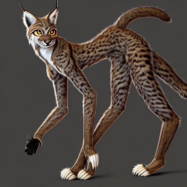 Image similar to the full body of anthropomorphic lynx fursona from behind wearing a steampunk suit as unimaginably beautiful, gorgeous, elegant, young woman with lynx head, an ultrafine hyperdetailed illustration by furaffinity, intricate linework, white fur, unreal engine 5 highly rendered, global illumination, radiant light, detailed and intricate environment