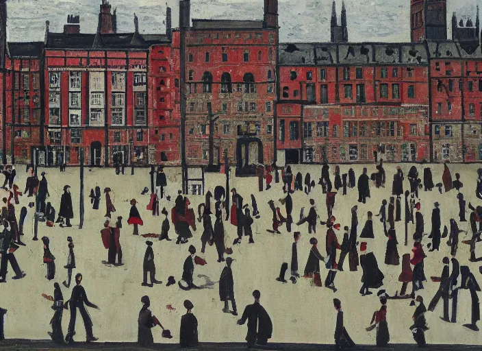 Prompt: a scene from a wes anderson movie painted by ls lowry