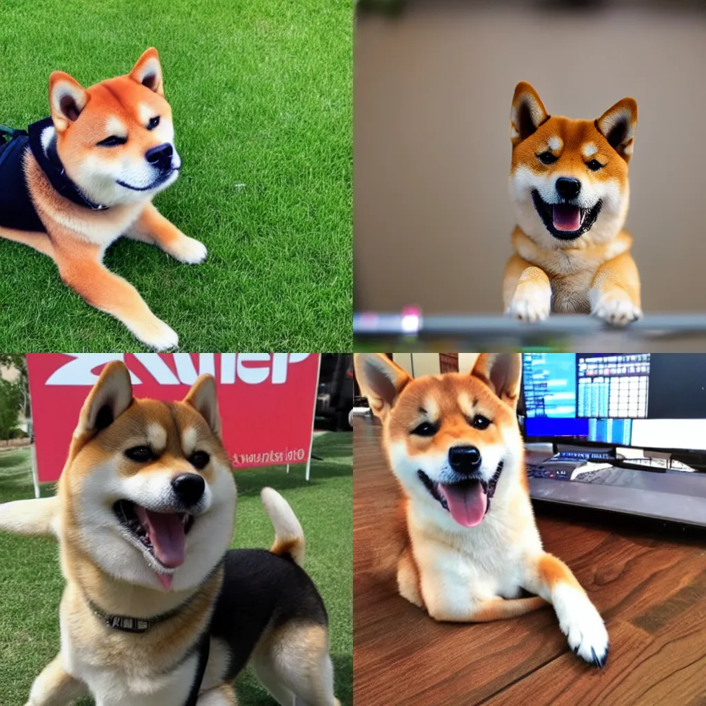 Prompt: a shiba inu dog being a pro crypto trader