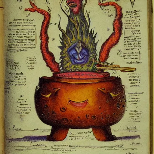 Image similar to bizarre bestiary of repressed unconscious emotional monsters and creatures in a fiery alchemical cauldron