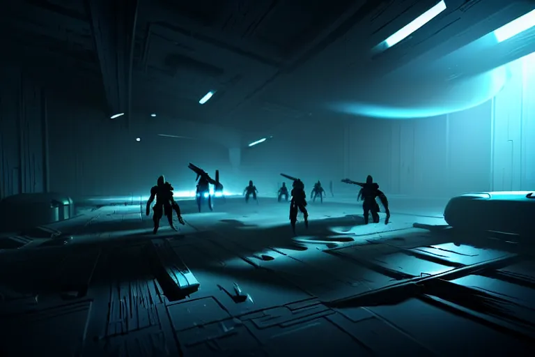 Image similar to paint a sci - fi action scene as sd ai would paint it, epic scene, extremely moody lighting, glowing light and shadow, atmospheric