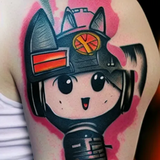 Image similar to Anime manga robot cat, tattoo on upper arm