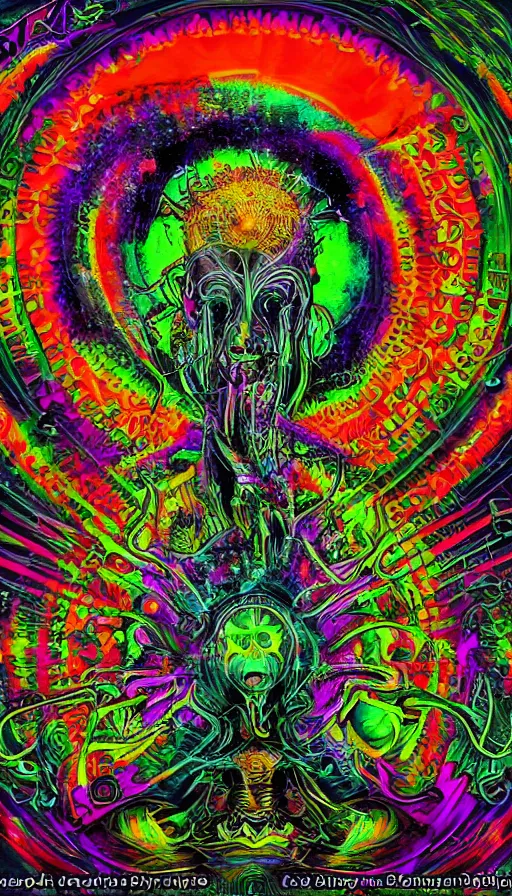 Image similar to psytrance artwork, by schizophrenia patient