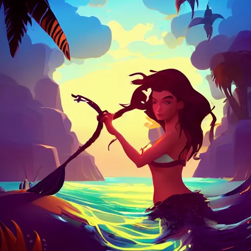 Image similar to painting mermaid treasure on sea of thieves game avatar hero smooth face median photoshop filter cutout vector, behance hd by jesper ejsing, by rhads, makoto shinkai and lois van baarle, ilya kuvshinov, rossdraws global illumination