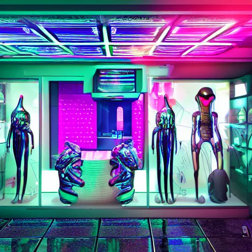 Image similar to alien shop, futuristic, holographic