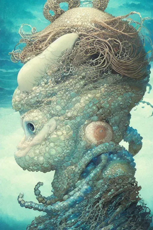 Image similar to a portrait of a japanese sea animal illustrated by miyazaki by karol bak, james jean, tom bagshaw, rococo, sharp focus, trending on artstation, cinematic lighting, hyper realism, octane render, 8 k, hyper detailed, vivid, ultra detailed, highly detailed