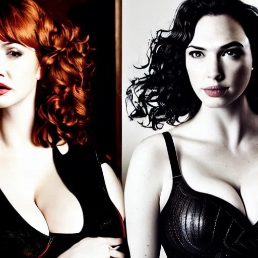 Image similar to portrait of christina hendricks and gal gadot and kate upton hybrid by mario testino, headshot, detailed, award winning, sony a 7 r