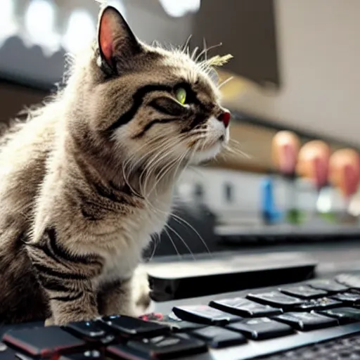 Image similar to angry cat typing on a mechanical keyboard.