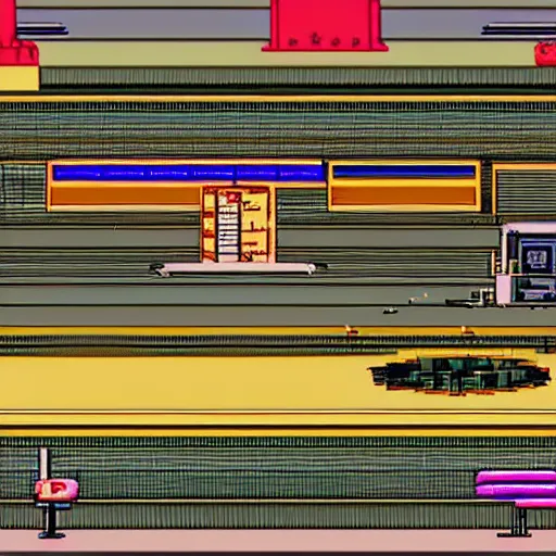 Image similar to inside airport, commodore 6 4 demo, 8 0 s anime vibe, in the style of kimagure orange road, studio ghibli