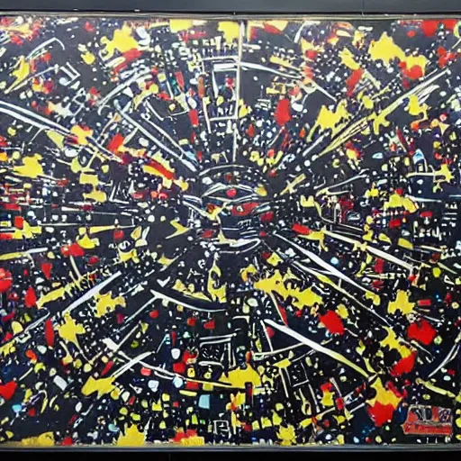 Prompt: star wars mural in the style of jackson pollock