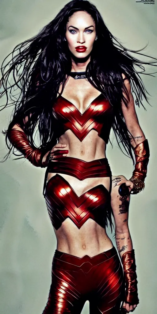 Image similar to Portrait of Megan Fox as a super hero, highly detailed, photographed by Annie Leibovitz.