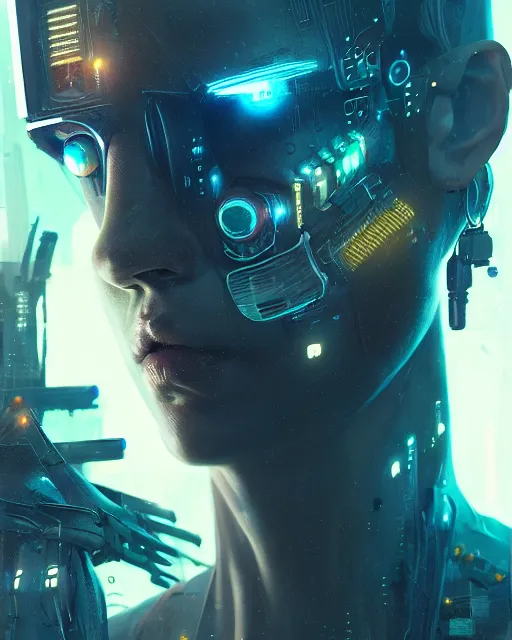 Image similar to portrait of a cyberpunk cyborg. sci - fi, intricate abstract upper body intricate, wlop, concept art, octane render, deviantart, greg rutkowski, cinematic, key art, hyperrealism,