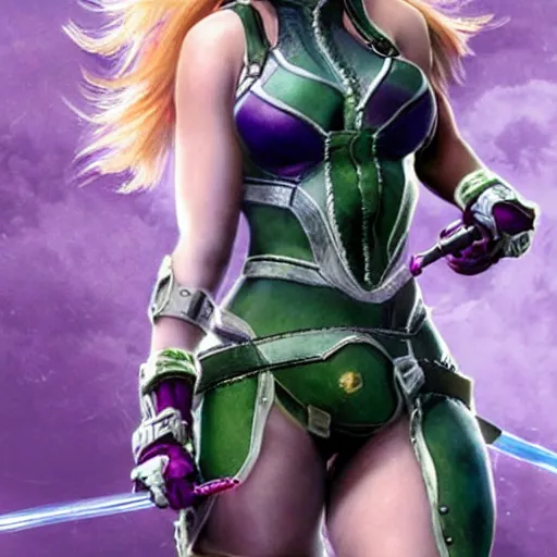 Image similar to Scarlett Johansson as Ivy from Soul Calibur