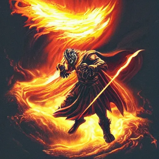 Image similar to burning balrog from lord of the rings whipping kanye west who is wielding a little sword riding a pony