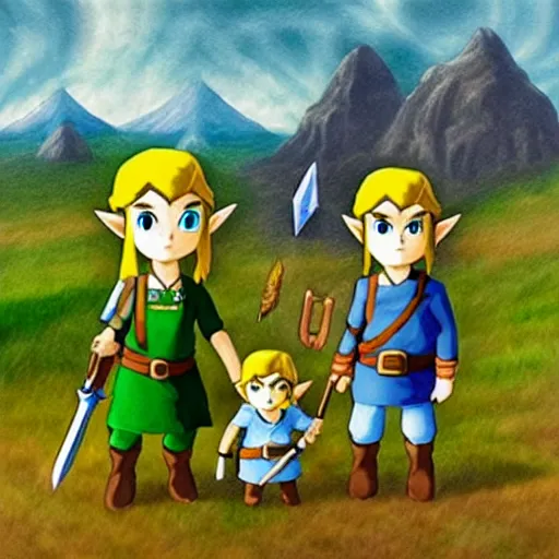 Image similar to the legend of Zelda in the style of American gothic