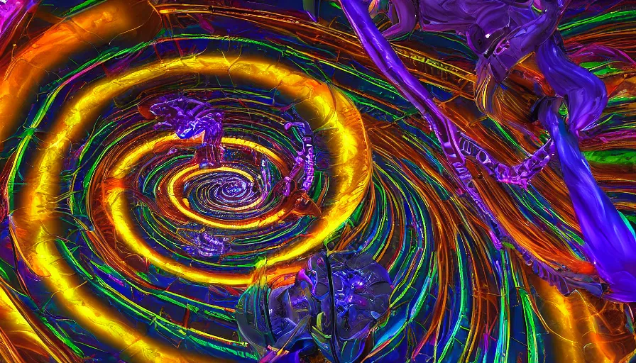 Prompt: psychedelic spiral passage leading into another dimension made of biomechanical translucent material, trending on artstation hq, deviantart, unreal engine 5, 4 k uhd image, full 3 d, hyperrealistic dmt style