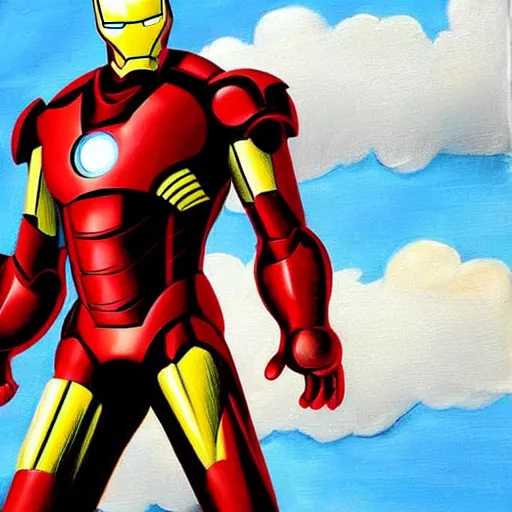 Image similar to iron man, art by bob ross