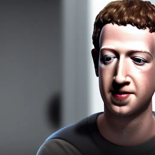 Image similar to hyperrealistic render of mark zuckerberg, creepily realistic lots of detail cg render cinema 4 d