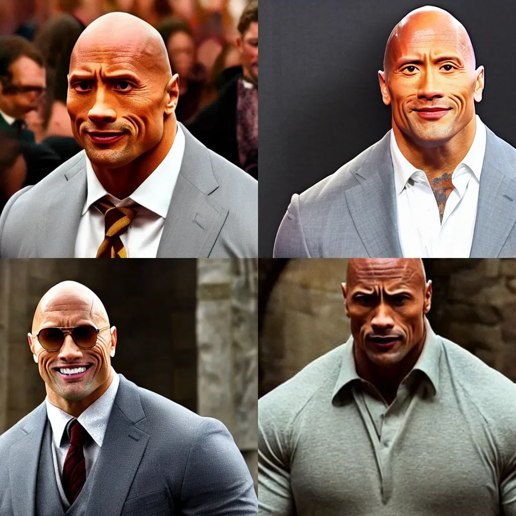 Prompt: dwayne johnson as harry potter