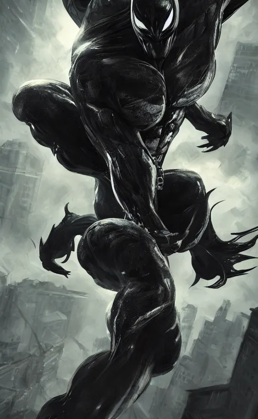 Image similar to venom as batman, dynamic lighting, photorealistic fantasy concept art, trending on art station, stunning visuals, terrifying, creative, cinematic