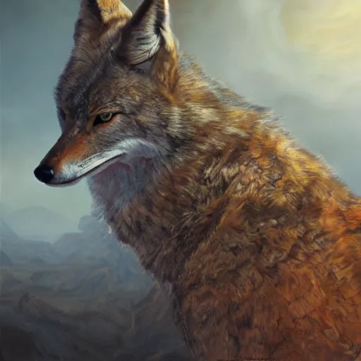 Image similar to coyote, elden ring boss, matte painting, detailed, elden ring, oil on canvas