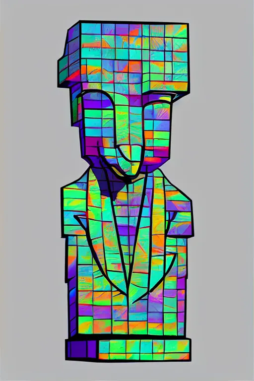 Image similar to cubist moai statue cutout digital illustration cartoon colorful beeple