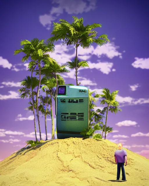 Image similar to King of the Hill, Vaporwave, Realistic Render