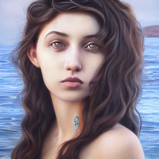 Image similar to girl with ocean wave hair, in the style of aykutmaykut, by aykut aydogdu, hyperrealism oil painting