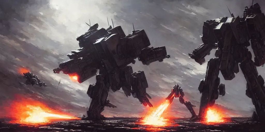 Image similar to an armored core v on the ground, booster flares, legs, laser rifles, karst landscape ; cinematic contrast, dynamic backlighting, sharp edge, motion blur, art by greg rutkowski