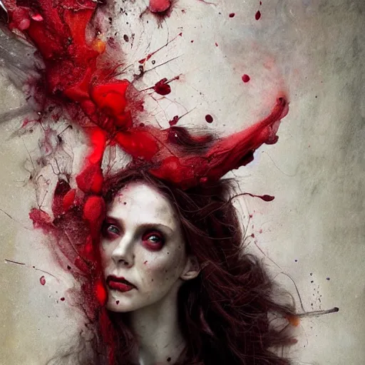 Image similar to scarlet witch by brooke shaden and alberto seveso and eve ventrue and john salminen and tim okamura, trending on artstation hq, deviantart, pinterest, 4 k uhd image