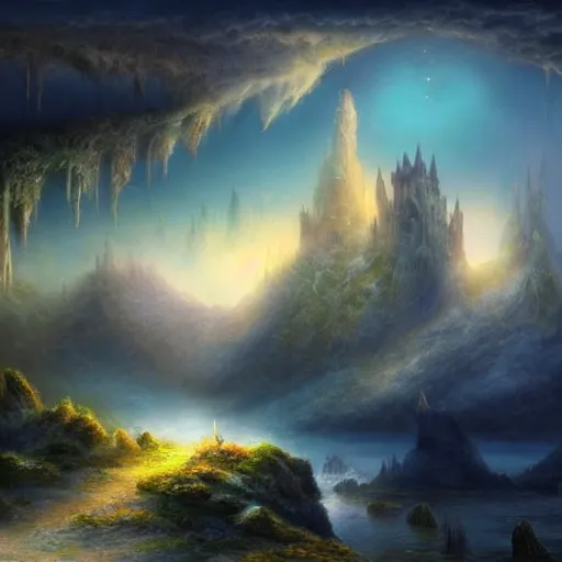 Prompt: mystical fantasy landscape, realistic