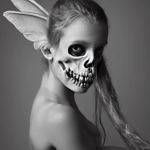 Image similar to bone fairy portrait, studio lighting, portrait photography, black - and - white photography, hyper realism, fantasy, 4 k,