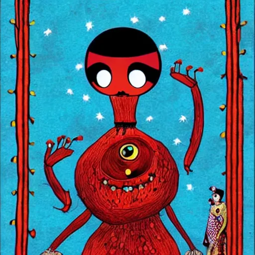 Prompt: ladybug as a monster, qajar art style, scary atmosphere, nightmare - like dream