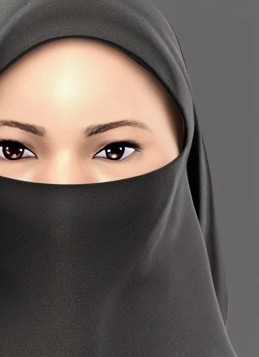 Prompt: a close up of a woman wearing a black vail covering her face. A black robe on. Unreal engine, photorealistic, 8k