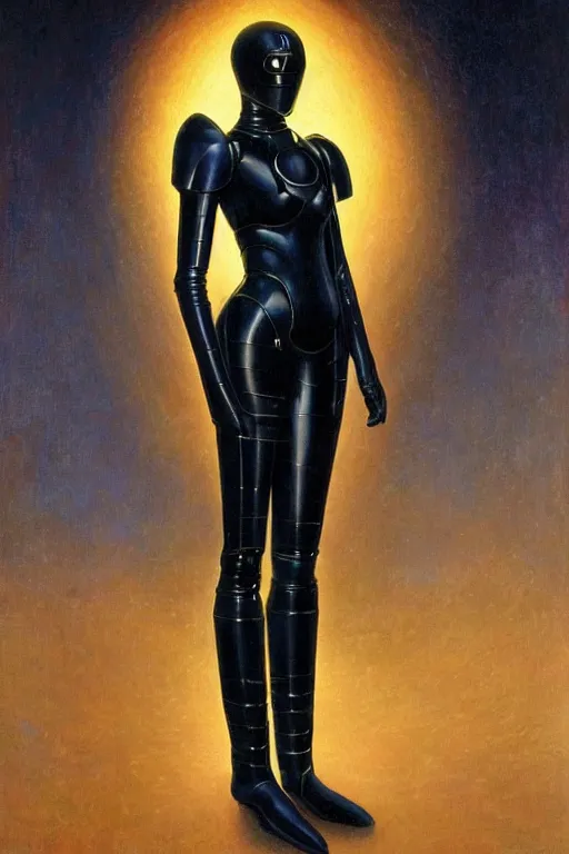 Image similar to full body portrait of beautiful gothic and futuristic fashion model, elegant space armour, cyber armour, highly detailed, artstation, illustration, composition, 8 k quality, art by jean delville, rene magritte, hyperrealism oil painting