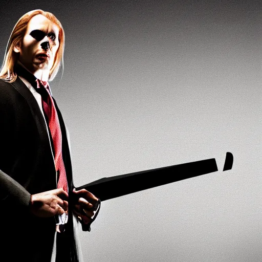 Image similar to arthas menethil as the american psycho, cinematic still