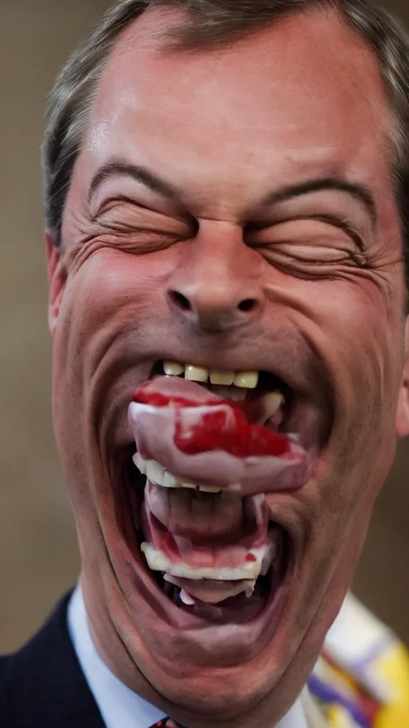 Prompt: nigel farage laughing maniacally at poor people