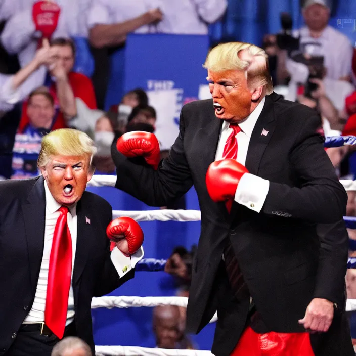 Image similar to donald trump and joe biden boxing match, high quality photo