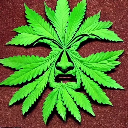 Image similar to the green man but made of cannabis leaves