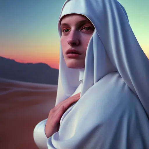 Prompt: photographic portrait of a stunningly beautiful renaissance nun female in soft dreamy light at sunset, contemporary fashion shoot, by edward robert hughes, annie leibovitz and steve mccurry, david lazar, jimmy nelsson, breathtaking, 8 k resolution, extremely detailed, beautiful, establishing shot, artistic, hyperrealistic, beautiful face, octane render