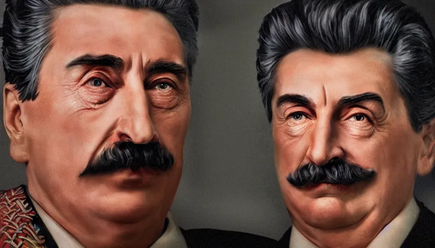 Image similar to hyper-realistic and anamorphic 2010s movie still close-up portrait of Josef Stalin, by Paolo Sorrentino, Leica SL2 50mm, beautiful color, high quality, high textured, detailed face