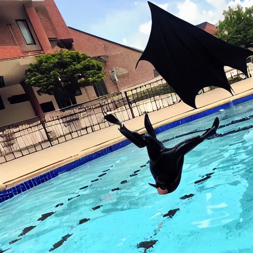 Image similar to batman doing a dive in the local pool