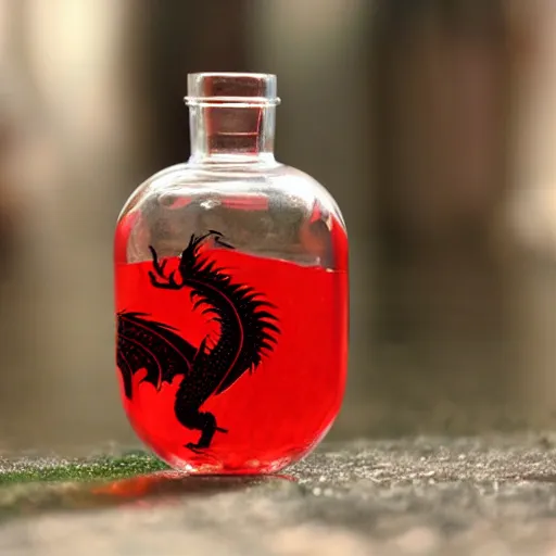 Prompt: a red dragon in a bottle