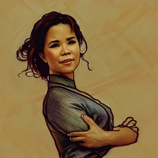 Prompt: amazing lifelike award winning pencil illustration of Lea Salonga in a helicopter trending on art station artgerm Greg rutkowski alphonse mucha miss Saigon cinematic