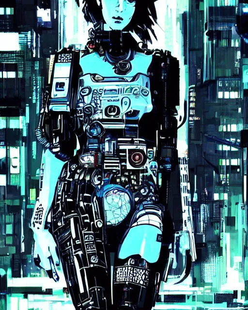 Image similar to portrait of cyberpunk millie bobby brown as a robot by yoji shinkawa