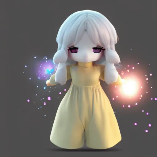 Prompt: cute fumo plush of a girl who is blessed with a magical aura, particle simulation, outline glow, vray