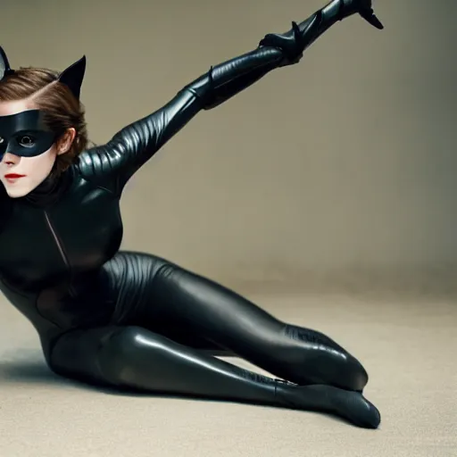 Prompt: Emma Watson as Catwoman, XF IQ4, f/1.4, ISO 200, 1/160s, UHD, microdetails, Sense of Depth, color and contrast corrected, AI enhanced, HDR, in-frame