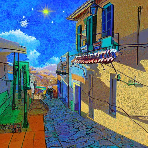 Prompt: safed tzfat israel, digital art, outrun